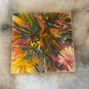 5 ” square hand painted acrylic in glass frame